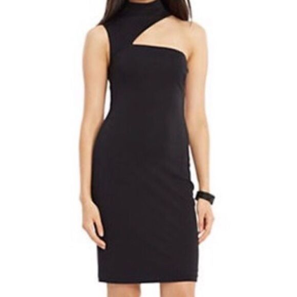 Lauren Ralph Lauren black one shoulder mock turtleneck dress, size 14 - Picture 1 of 11